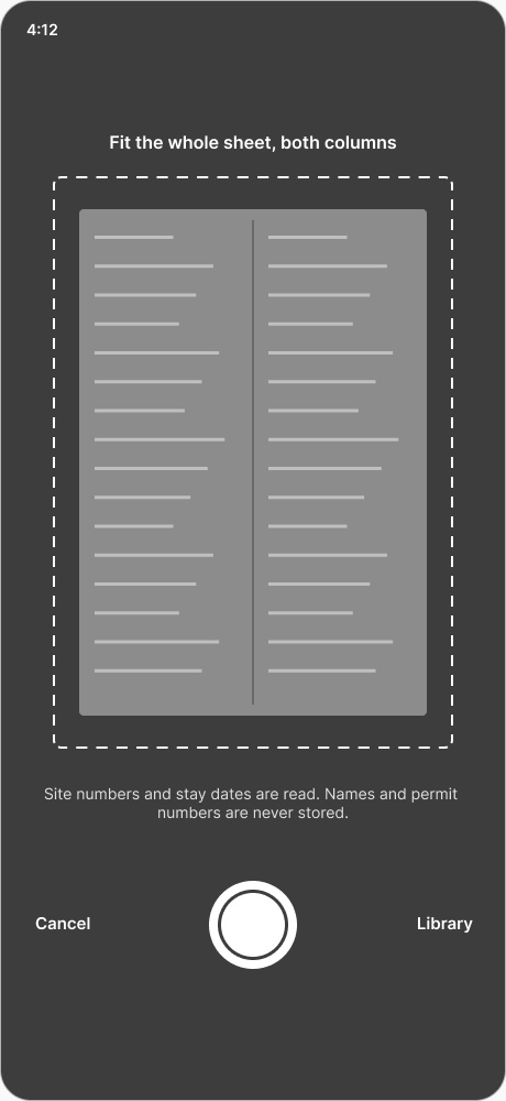 Camera framing the sign-up sheet