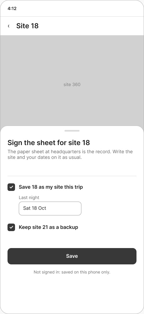 Sign the sheet for site 18