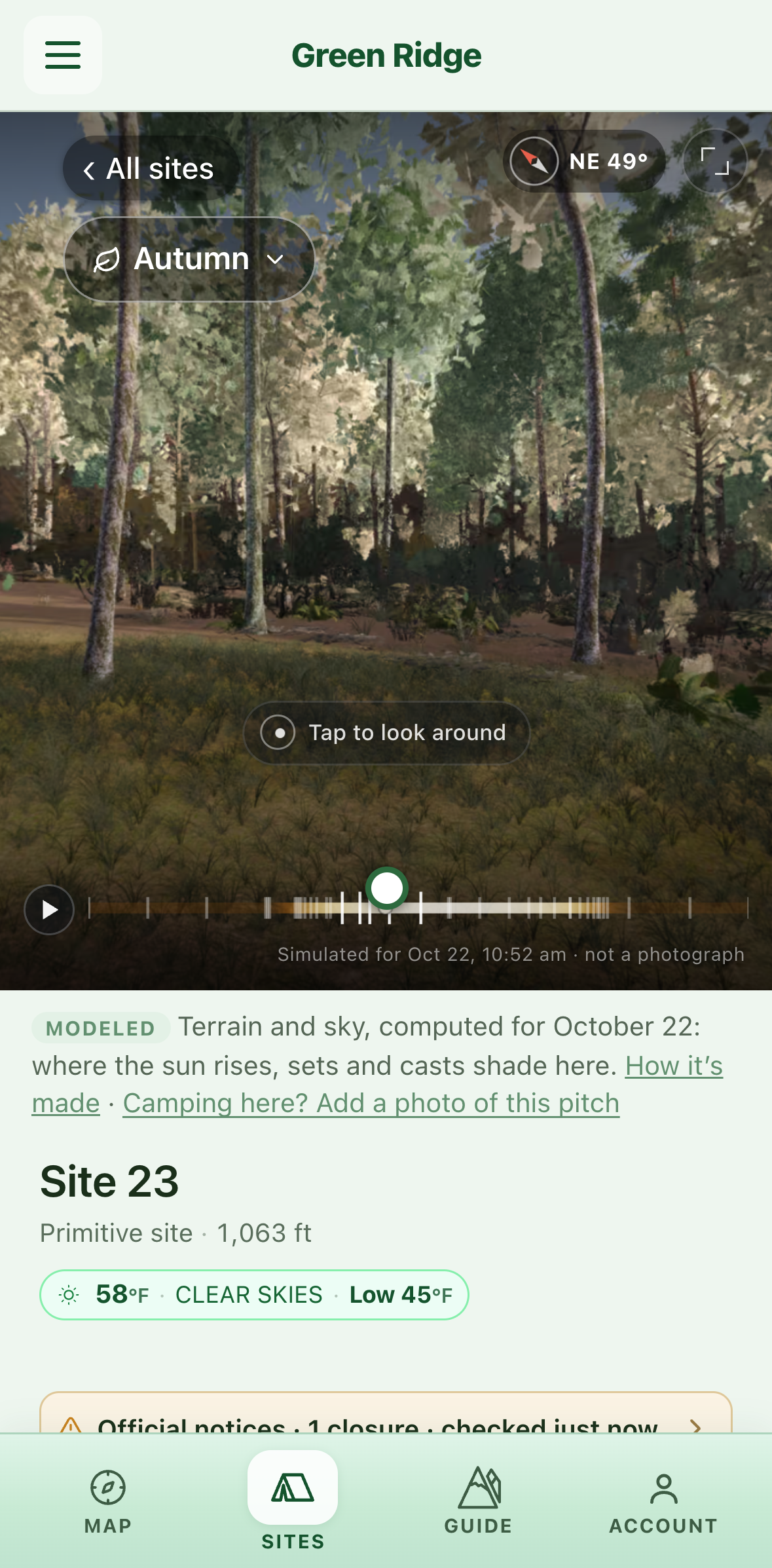 A site page opening on its 360