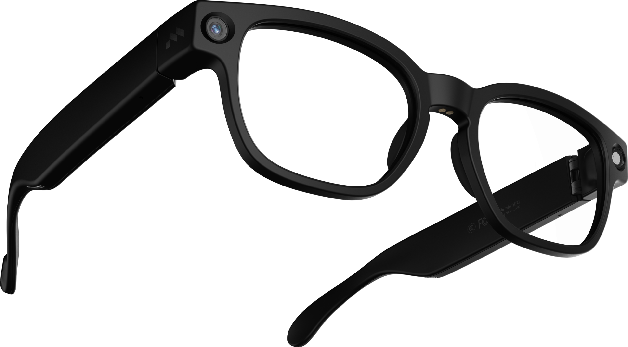 Mentra Live smart glasses — camera, microphone, and speaker, no display